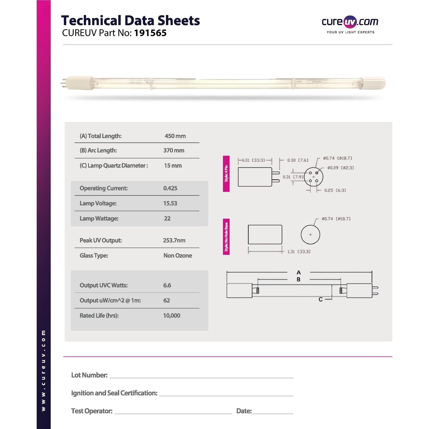 WEDECO/Ideal Horizons - Ampoule UV LMP4090 pour traitement germicide de l'eau