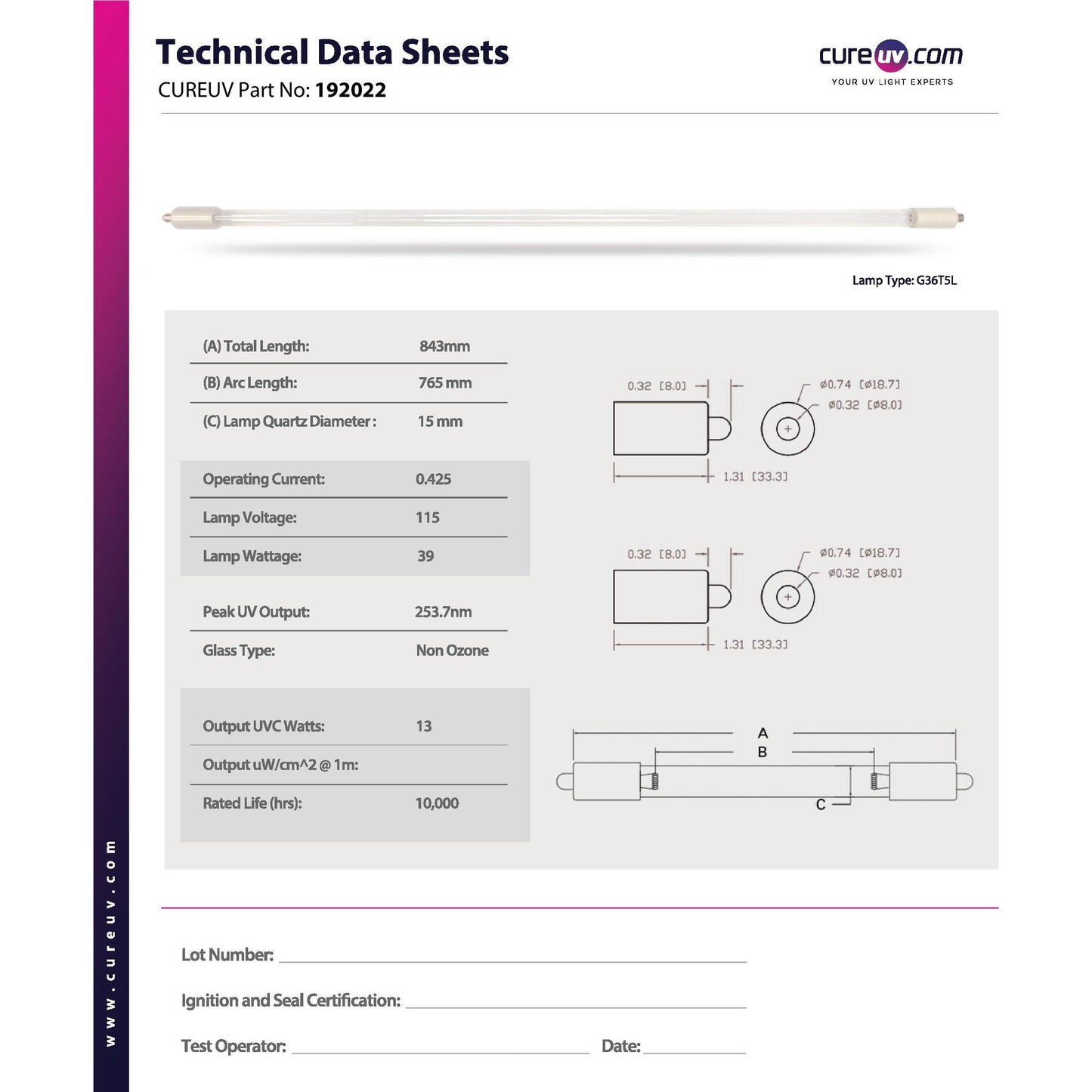 Ultra Dynamics - Bombilla de luz ultravioleta 7008-246 para tratamiento de agua germicida
