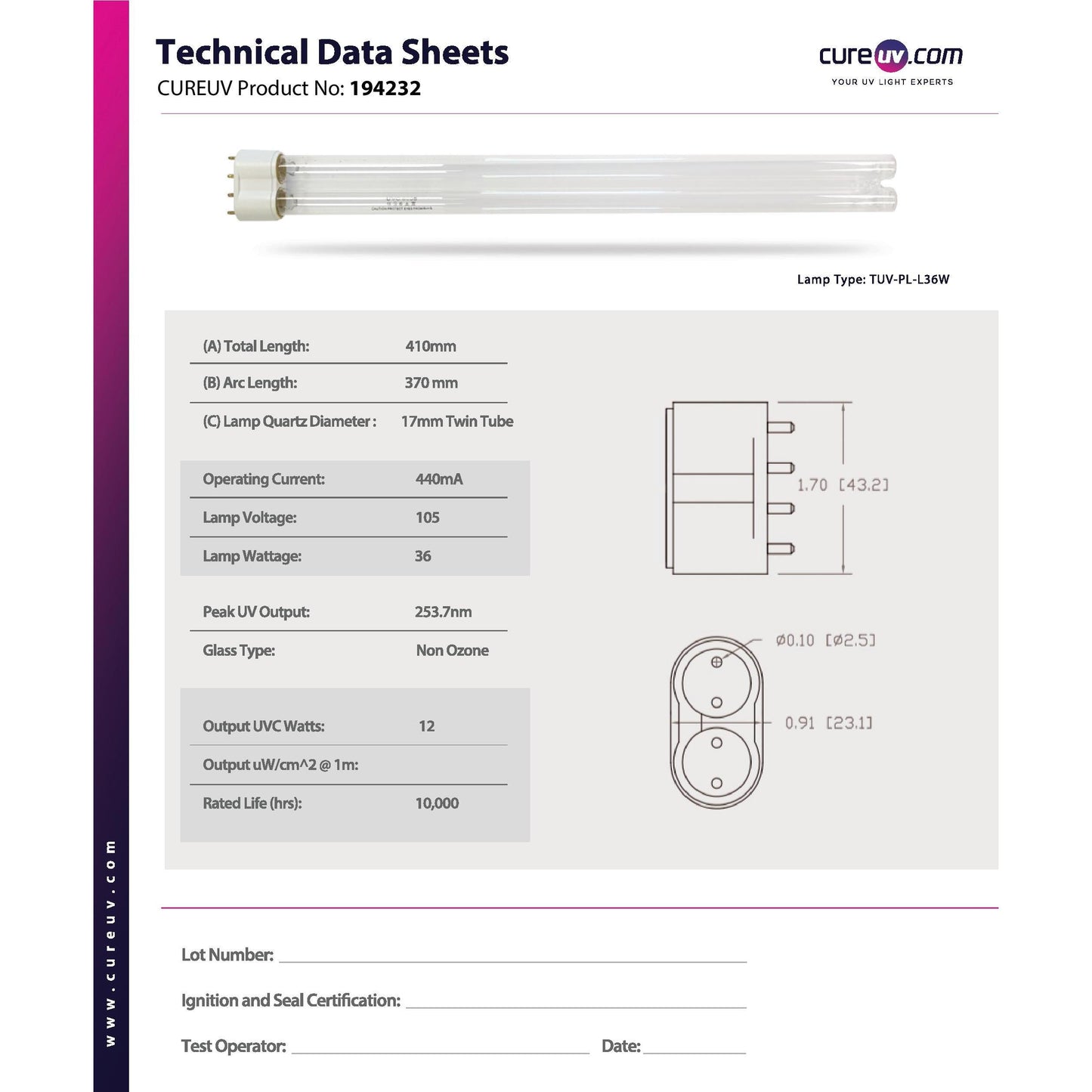 Calutech - 9002 CB UV Light Bulb for Germicidal Air Treatment