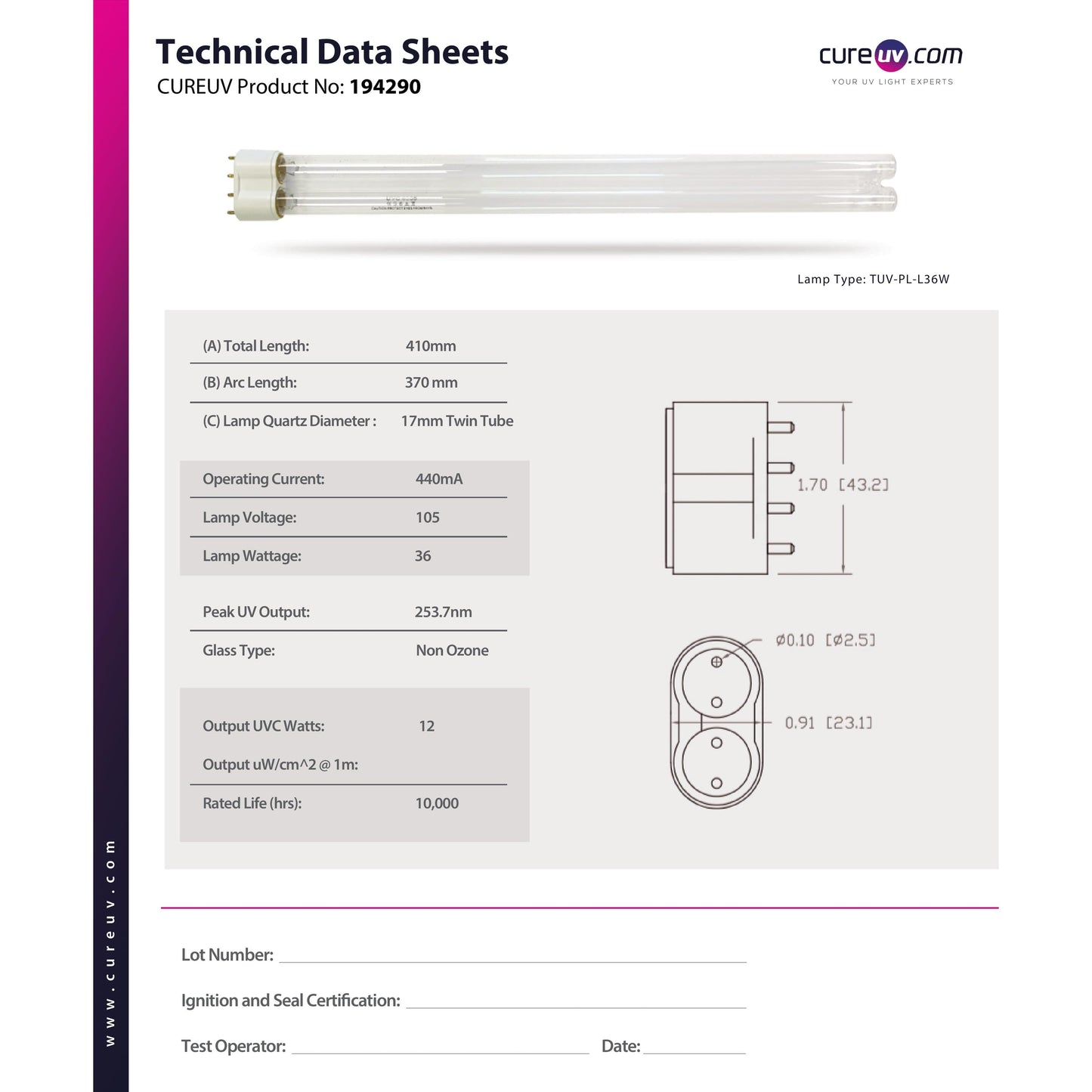 Calutech - DSL UV Light Bulb for Germicidal Air Treatment