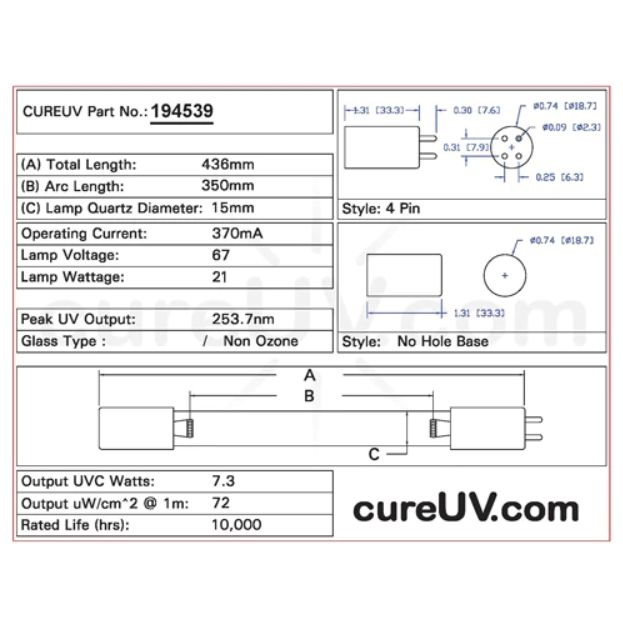 Lancaster Pump LUV-7R Replacement UVC Light Bulb