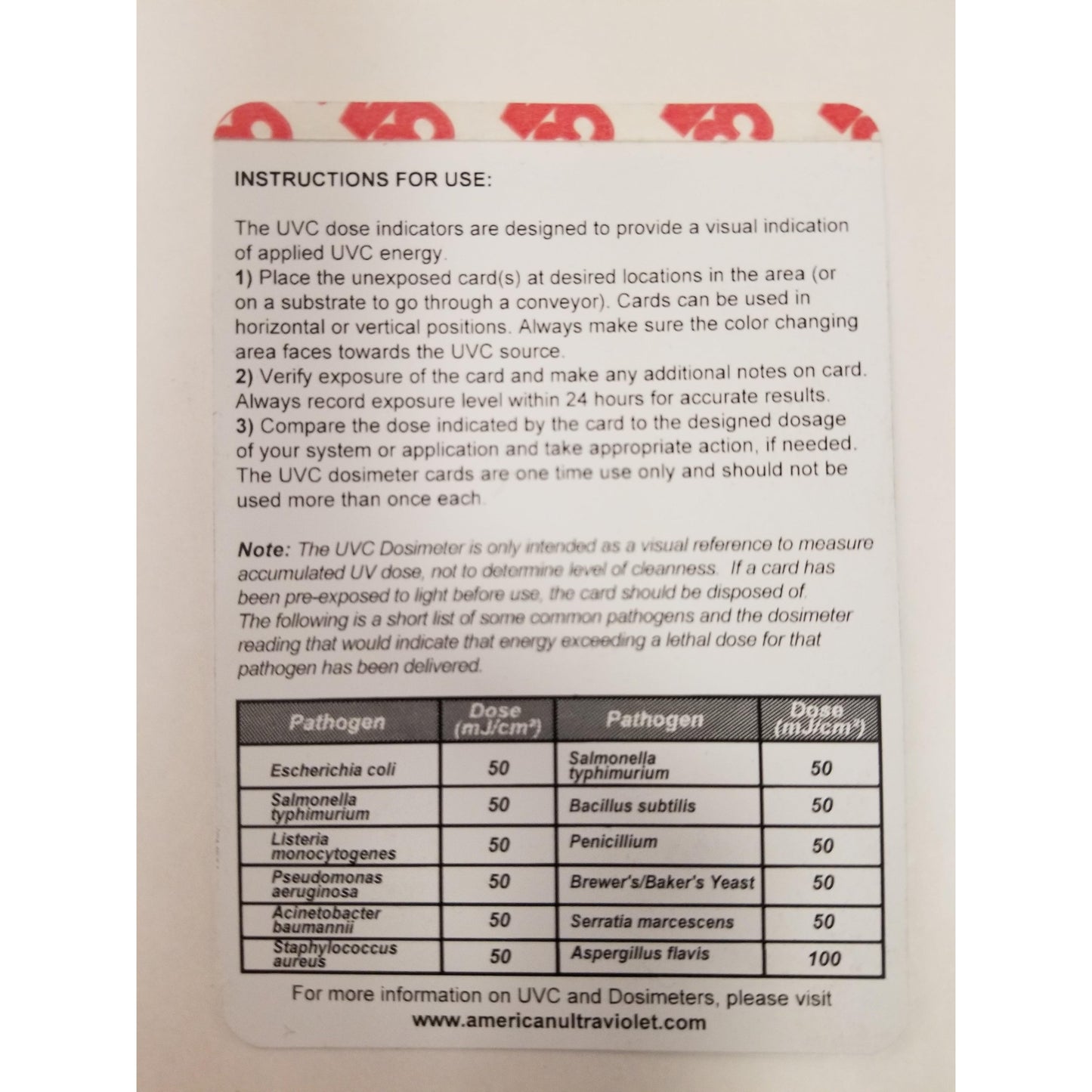 Etiqueta del dosímetro UVC