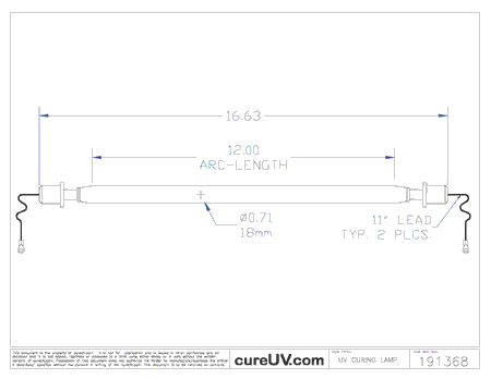 UV Curing Lamp - Aetek Part # 0701134 UV Curing Lamp Bulb