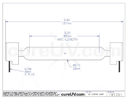 UV Curing Lamp - Oce Arizona 350 XT SO 085H UV Curing Lamp Bulb