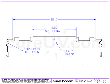 UV Curing Lamp - UVEXS Part # UVL2006A UV Curing Lamp Bulb