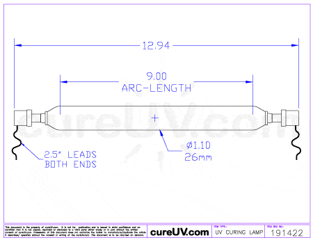 UV Curing Lamp - UViterno Part # UV1035 UV Curing Lamp Bulb - Gallium Doped