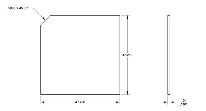 Clear Fused Quartz Plate -  4.125" x 4.125" x 3mm (Corner Cut)