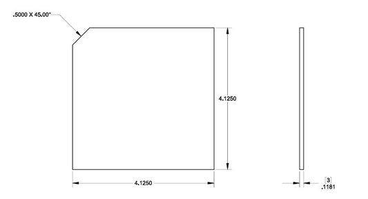 Clear Fused Quartz Plate -  4.125" x 4.125" x 3mm (Corner Cut)