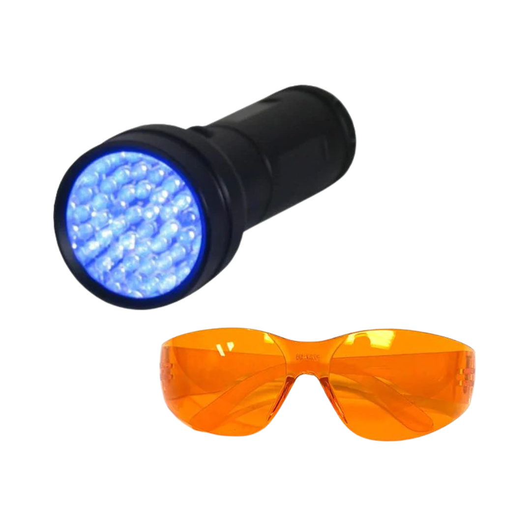51-LED Portable UV Inspection Flashlight 7202UV395 and Safety Glasses