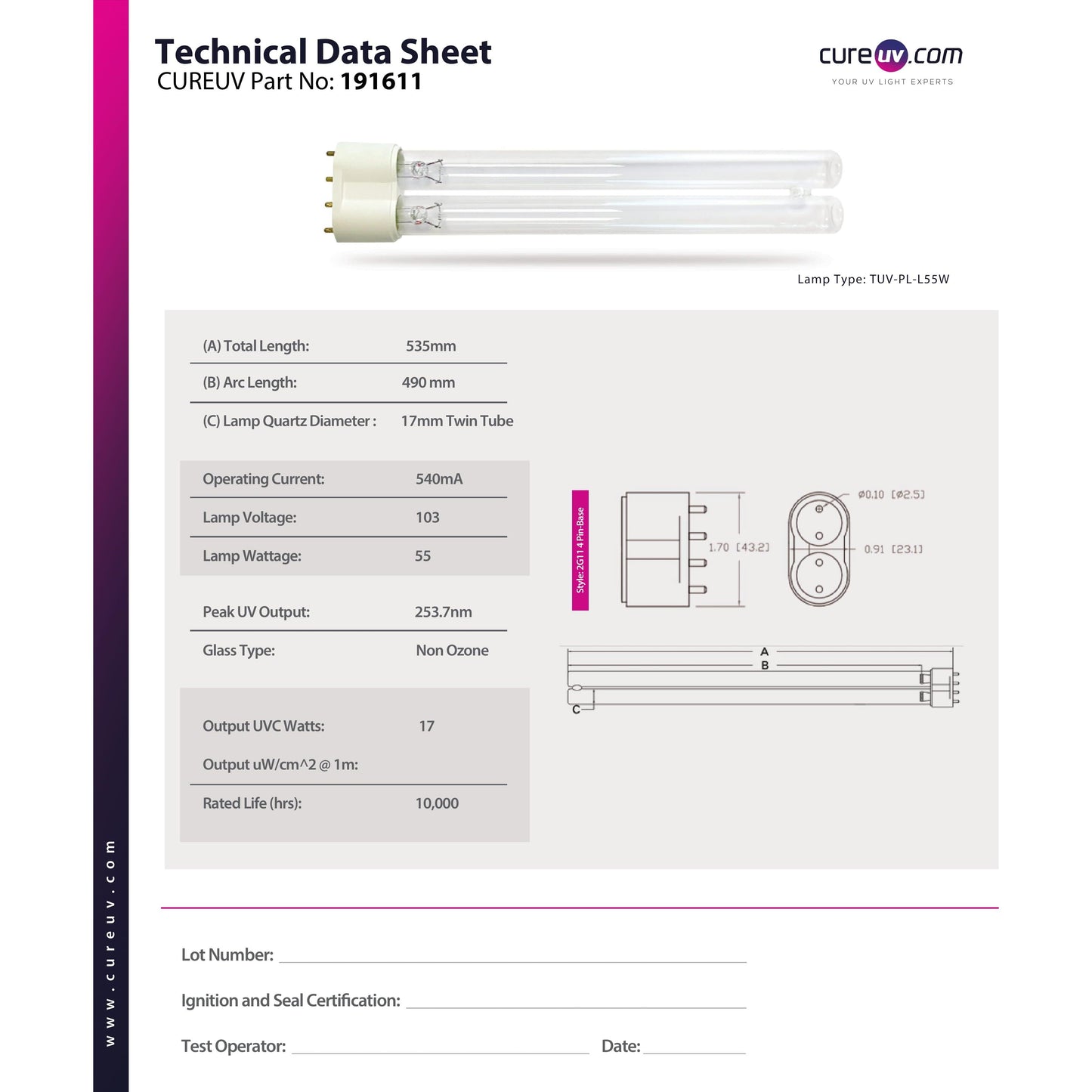 Ultravation Model - UVS1000 UV Light Bulb for Germicidal Air Treatment