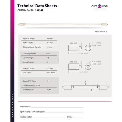 Sunlight Systems - Ampoule UV ZCSPL3084 pour le traitement germicide de l'eau