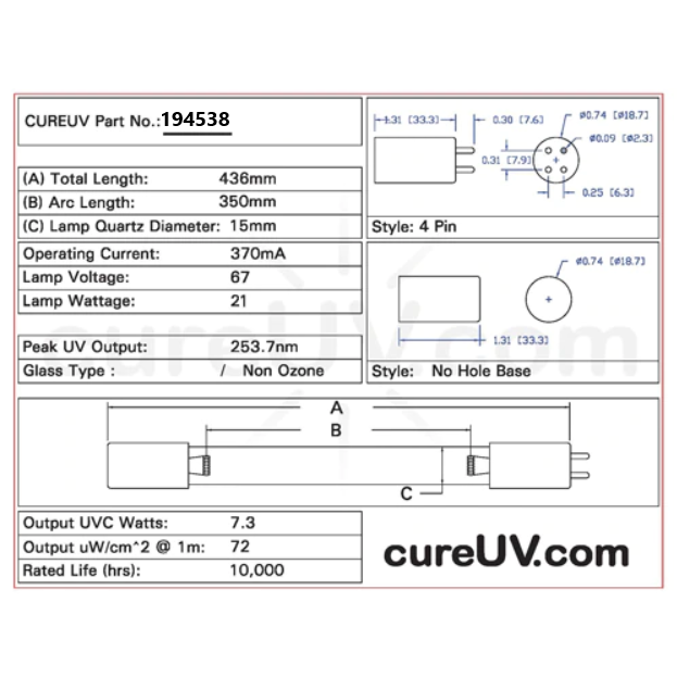 Ideal Horizons - 42016 UV Light Bulb for Germicidal Water Treatment