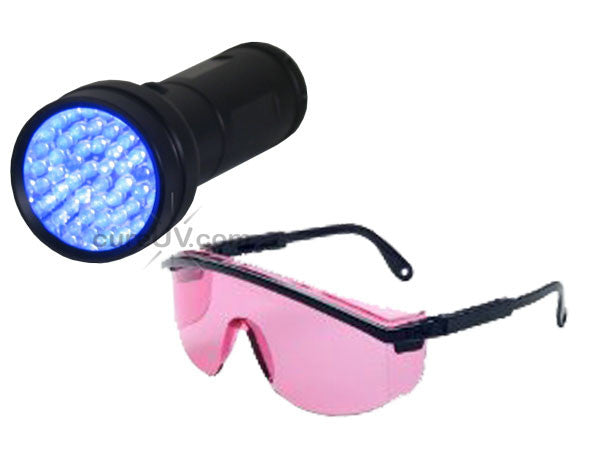 Lampe de poche d'inspection UV portable à 51 LED 7202UV395 et lunettes de sécurité