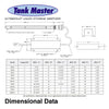 Data Table and Sizing for Tank Master UV Tank Storage Sanitizers