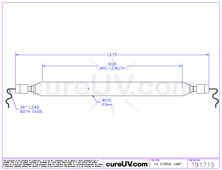 UV Curing Lamp - Polytype Printer Part # UVH3023 UV Curing Lamp Bulb